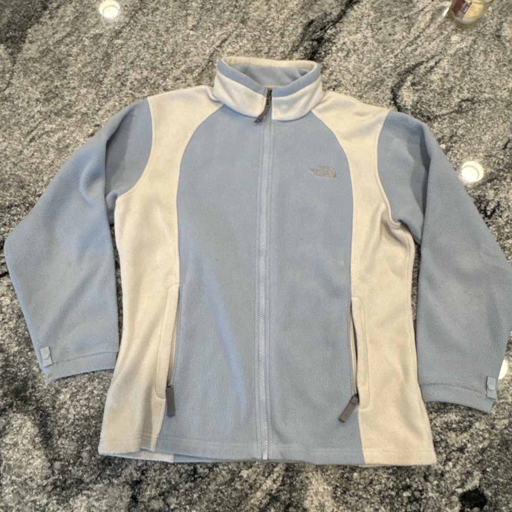 THE NORTH FACE Two Tone Blue White Full Zip Women's Fleece Jacket Coat Size‎ XL